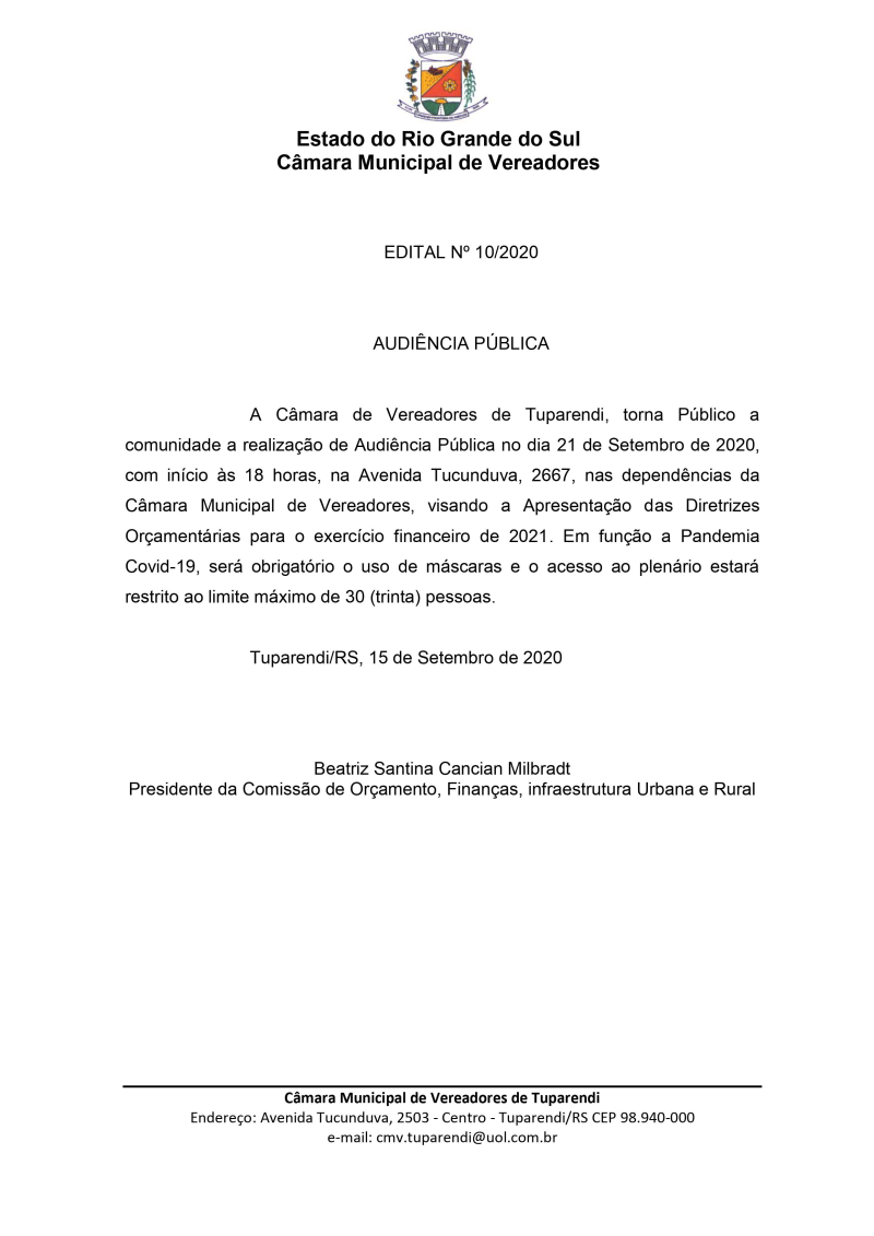 AUDIÊNCIA PÚBLICA N° 10/2020